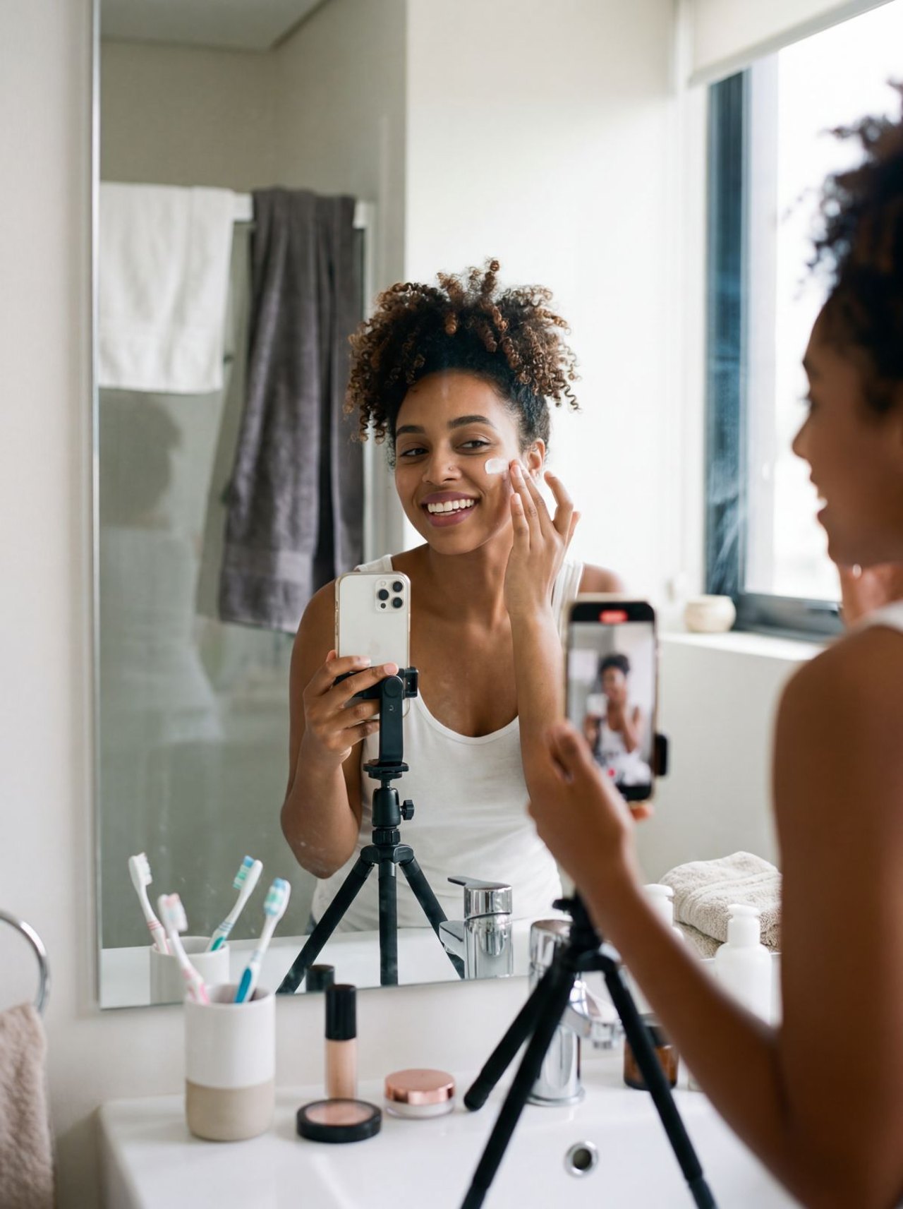 UGC Model filmt Content im Badezimmer