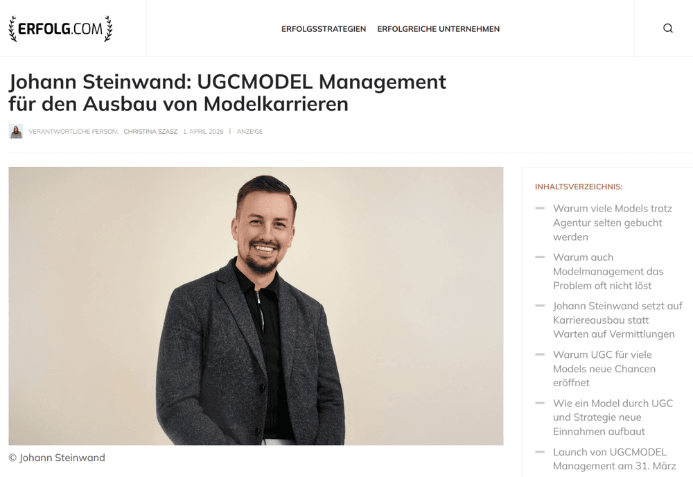 Johann Steinwand gründet UGCMODEL Management