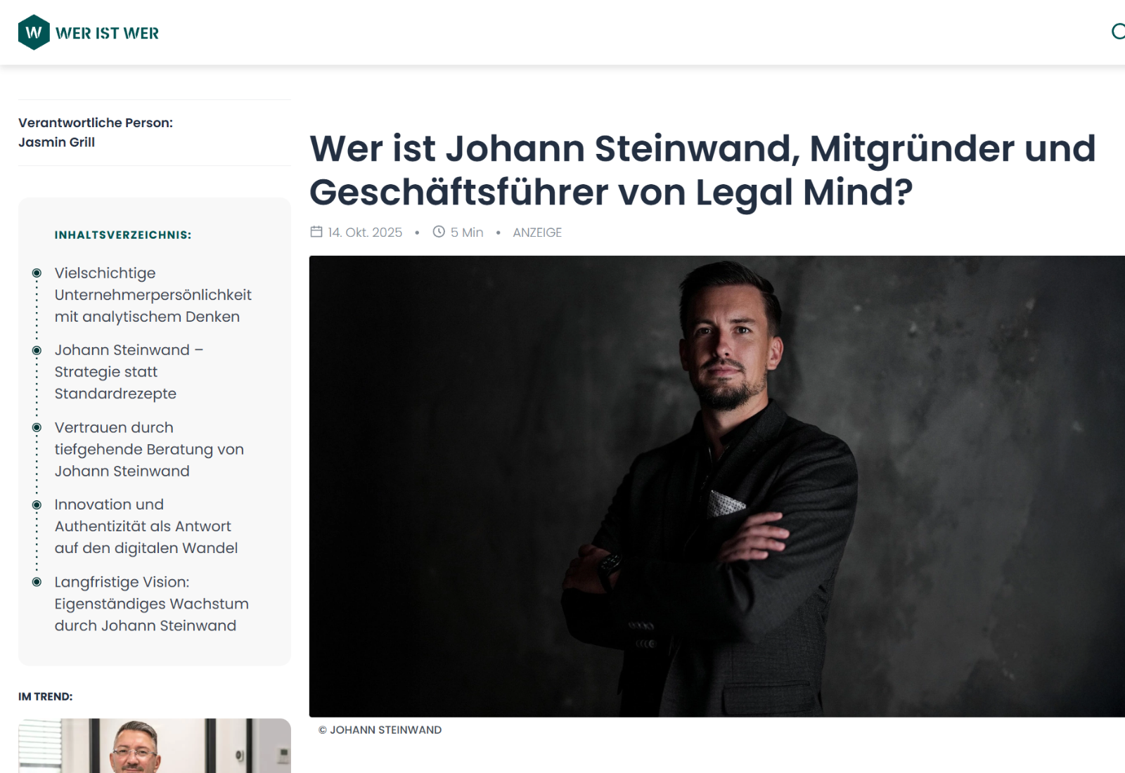 Wer ist Unternehmer Johann Steinwand?